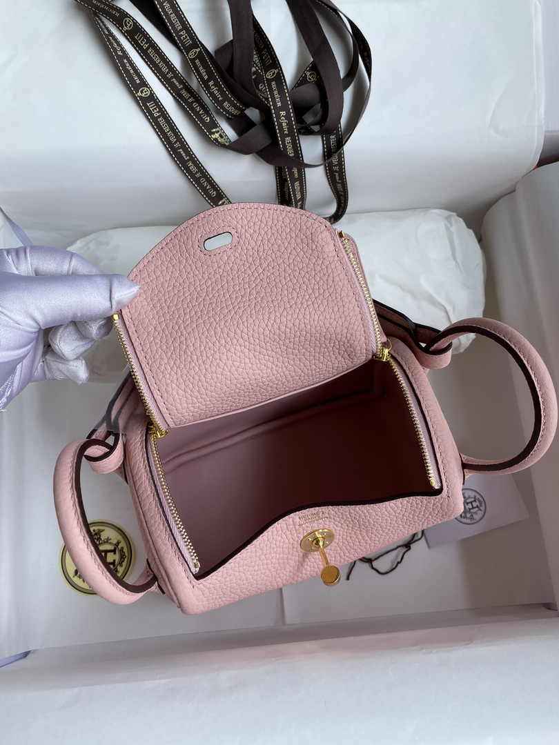 Hermes Lindy Mini Bag Pink Togo Leather Gold Hardware H8622 - Default Title - View 4