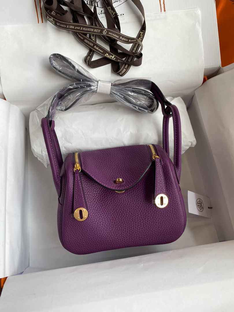 Hermes Lindy Mini Bag Purple Togo Leather Gold Hardware H8628 - Default Title - View 1