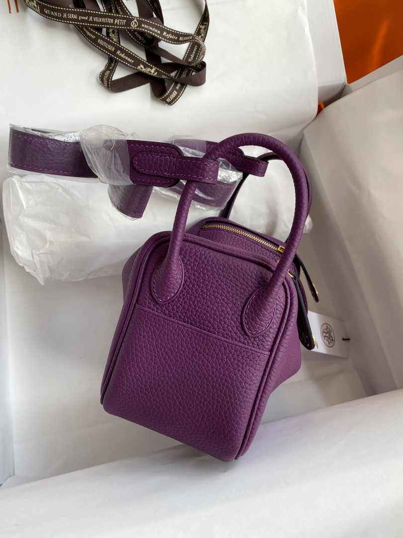 Hermes Lindy Mini Bag Purple Togo Leather Gold Hardware H8628 - Default Title - View 2