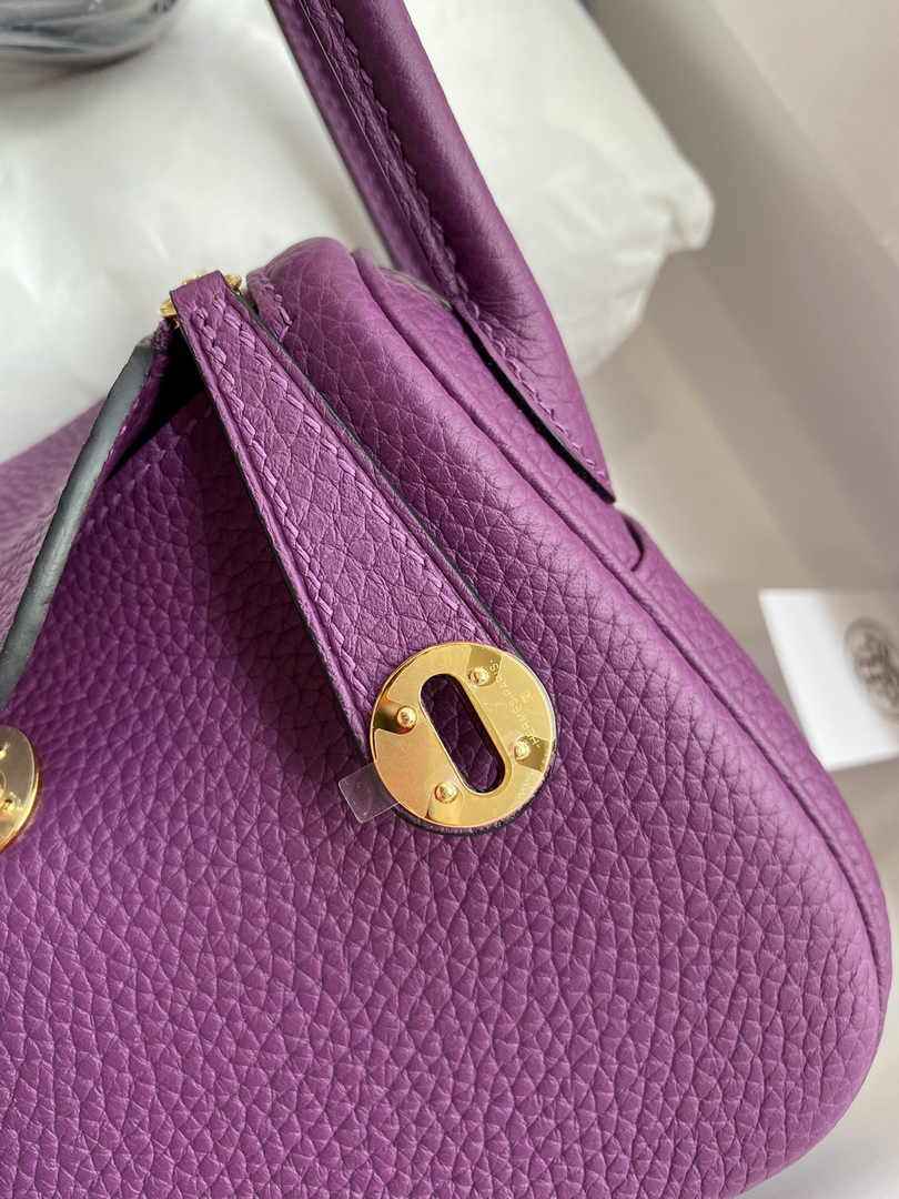 Hermes Lindy Mini Bag Purple Togo Leather Gold Hardware H8628 - Default Title - View 4