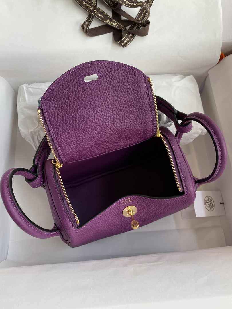 Hermes Lindy Mini Bag Purple Togo Leather Gold Hardware H8628 - Default Title - View 3