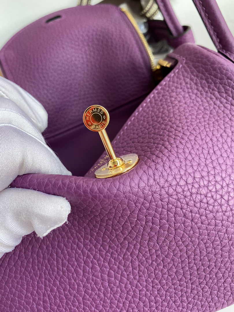 Hermes Lindy Mini Bag Purple Togo Leather Gold Hardware H8628 - Default Title - View 8