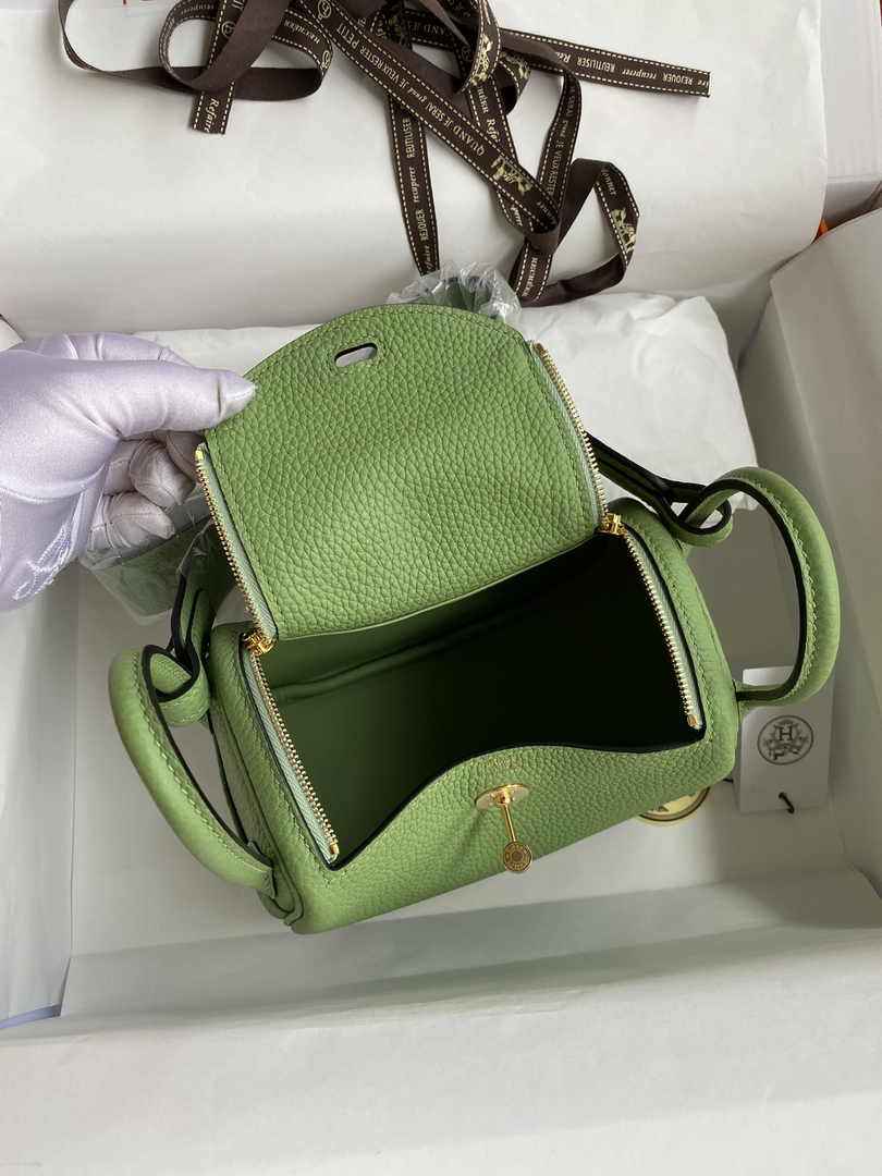 Hermes Lindy Mini Bag Green Togo Leather Gold Hardware H8630 - Default Title - View 3