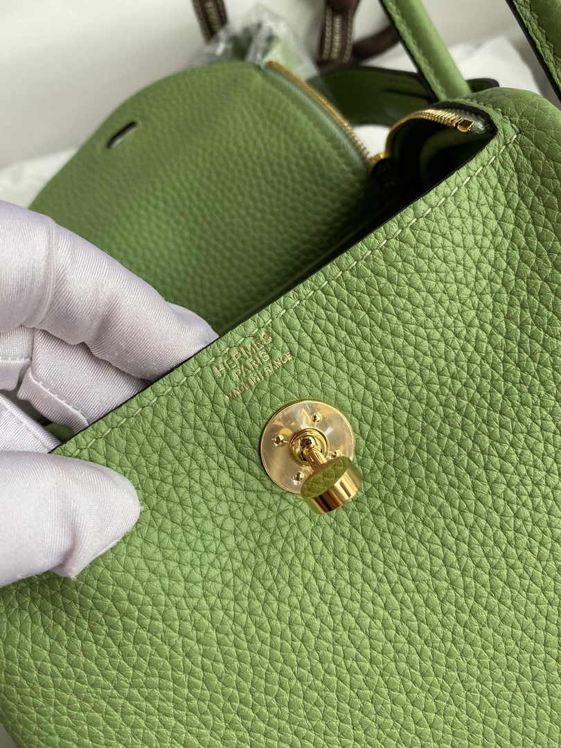 Hermes Lindy Mini Bag Green Togo Leather Gold Hardware H8630 - Default Title - View 7