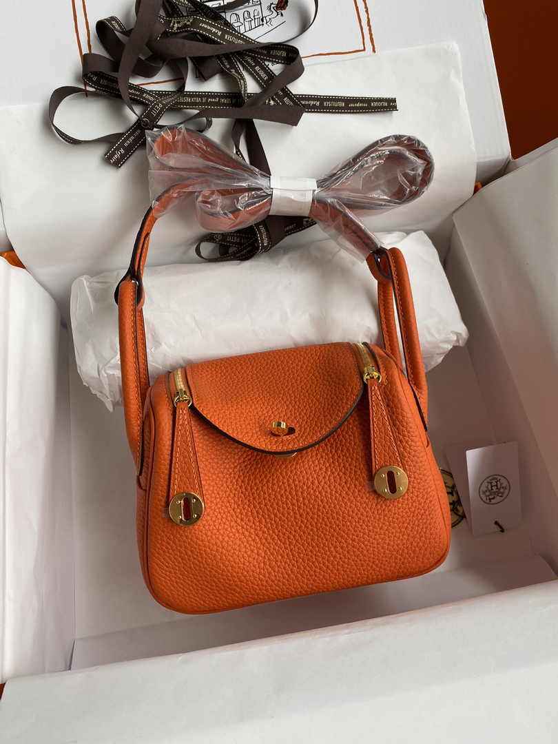 Hermes Lindy Mini Bag Orange Togo Leather Gold Hardware H8632 - Default Title - View 1