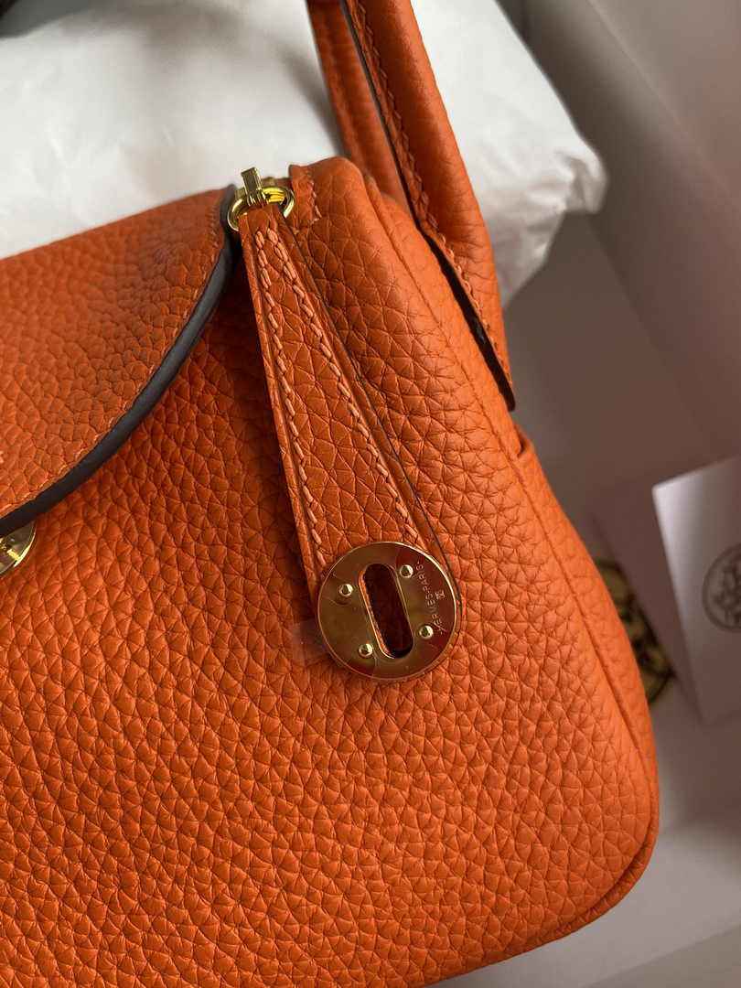 Hermes Lindy Mini Bag Orange Togo Leather Gold Hardware H8632 - Default Title - View 4