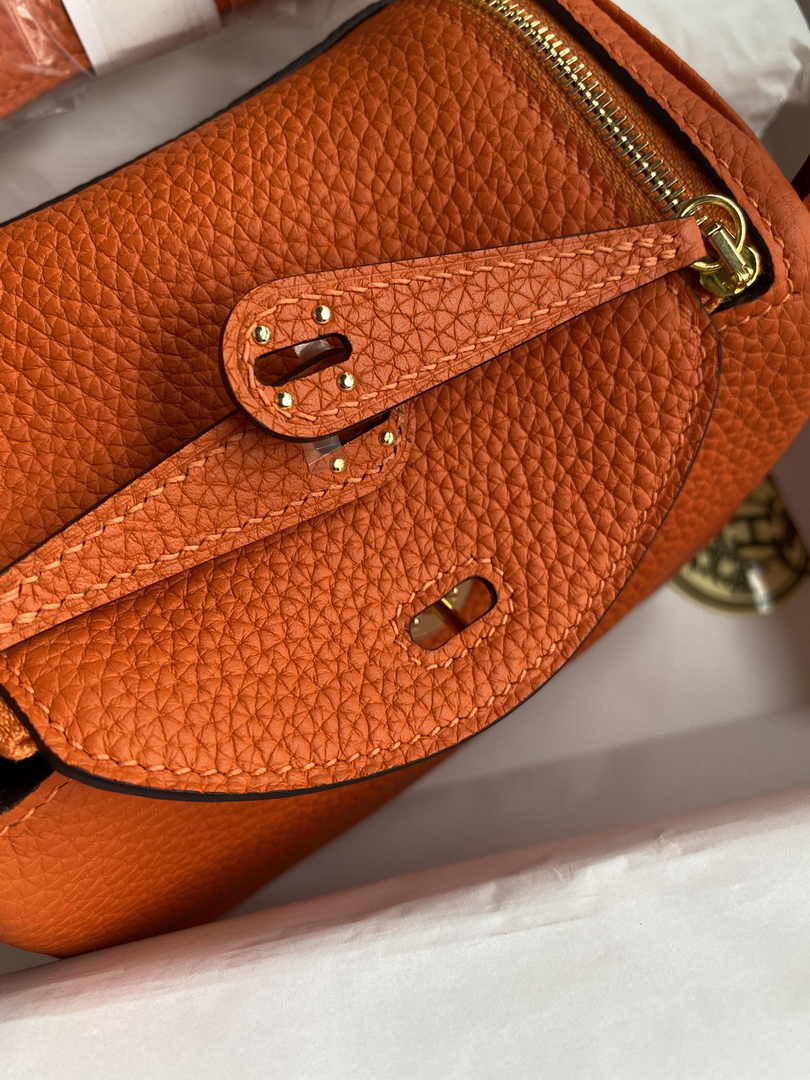 Hermes Lindy Mini Bag Orange Togo Leather Gold Hardware H8632 - Default Title - View 6