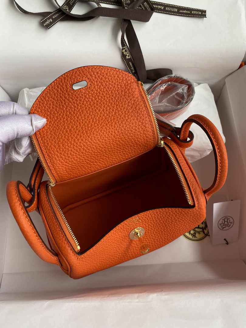 Hermes Lindy Mini Bag Orange Togo Leather Gold Hardware H8632 - Default Title - View 3
