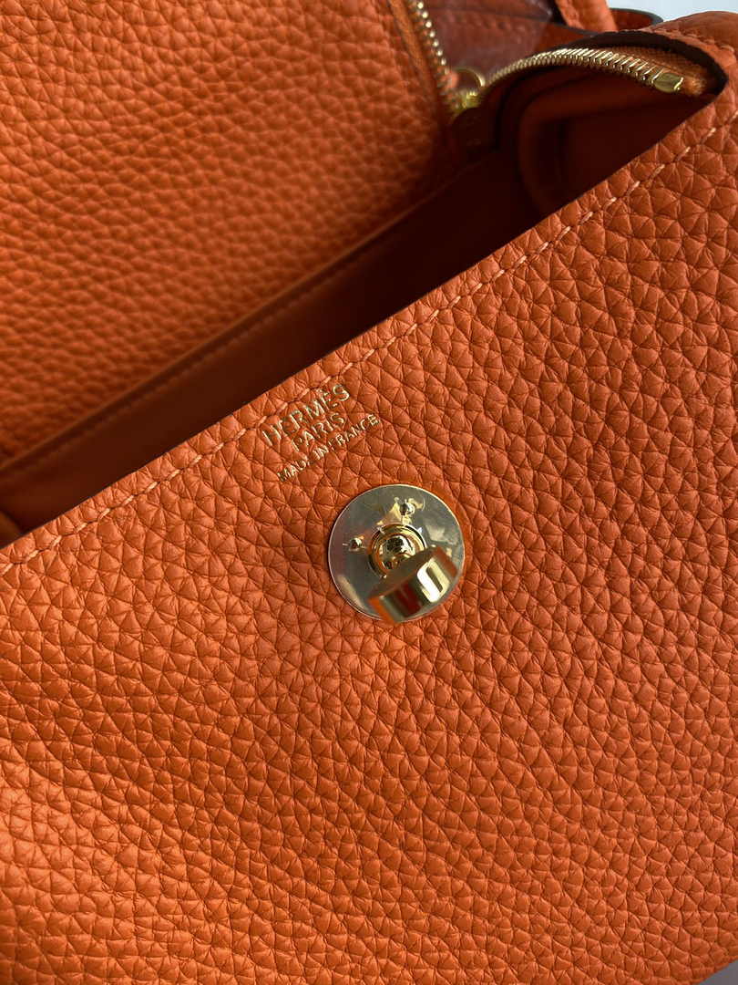 Hermes Lindy Mini Bag Orange Togo Leather Gold Hardware H8632 - Default Title - View 7