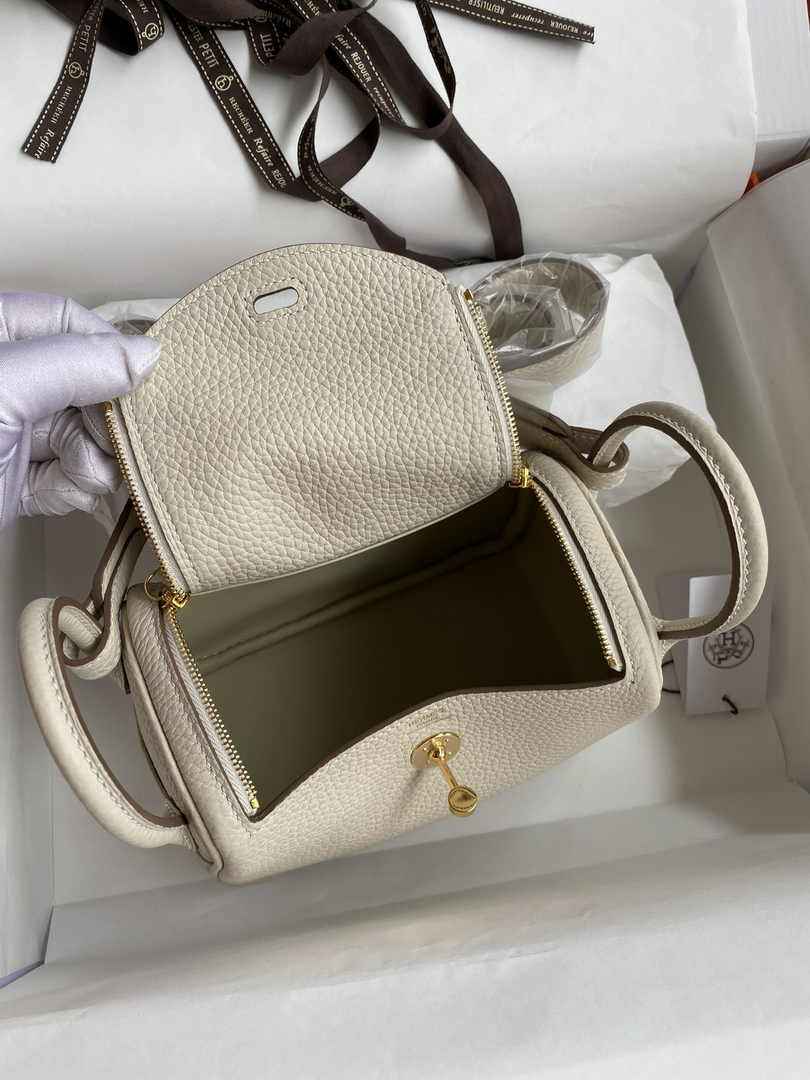 Hermes Lindy Mini Bag Beige Togo Leather Gold Hardware H8638 - Default Title - View 4