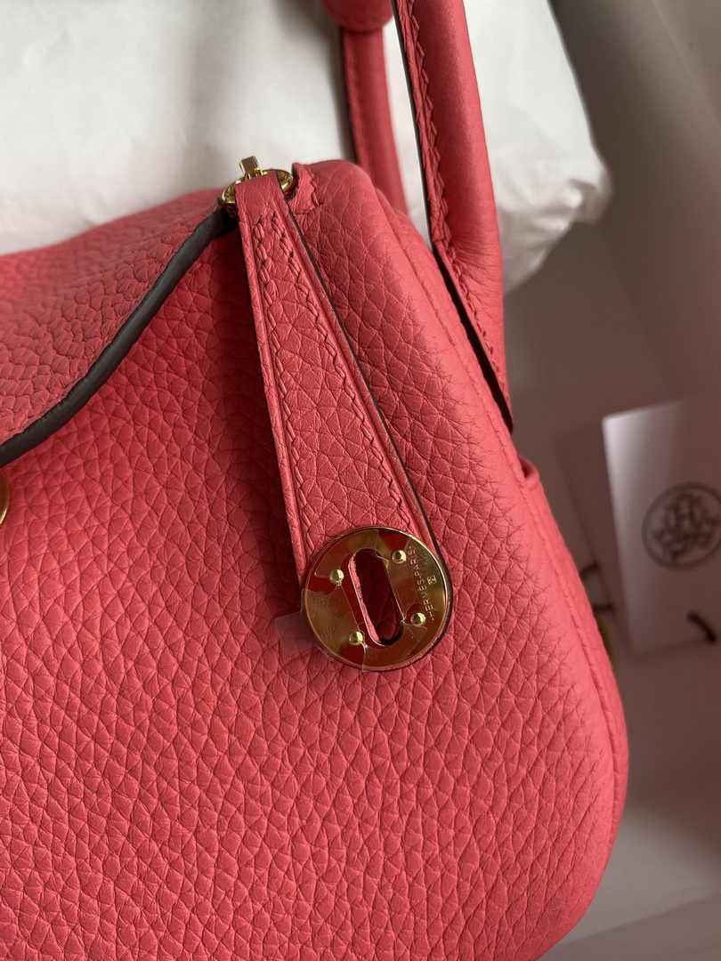 Hermes Lindy Mini Bag Pink Togo Leather Gold Hardware H8642 - Default Title - View 3