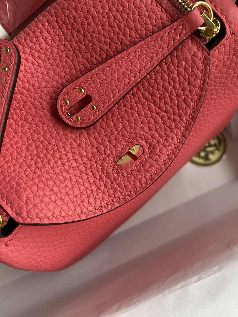 Hermes Lindy Mini Bag Pink Togo Leather Gold Hardware H8642 - Default Title - View 5