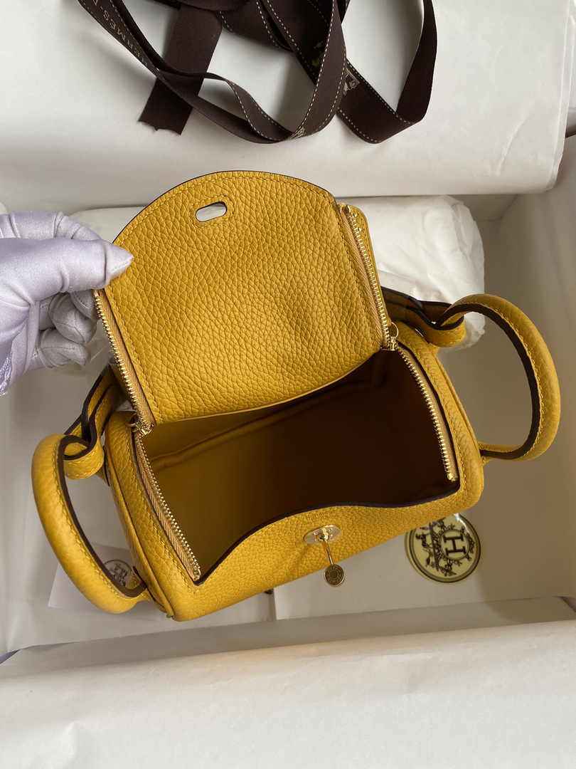 Hermes Lindy Mini Bag Yellow Togo Leather Gold Hardware H8644 - Default Title - View 3