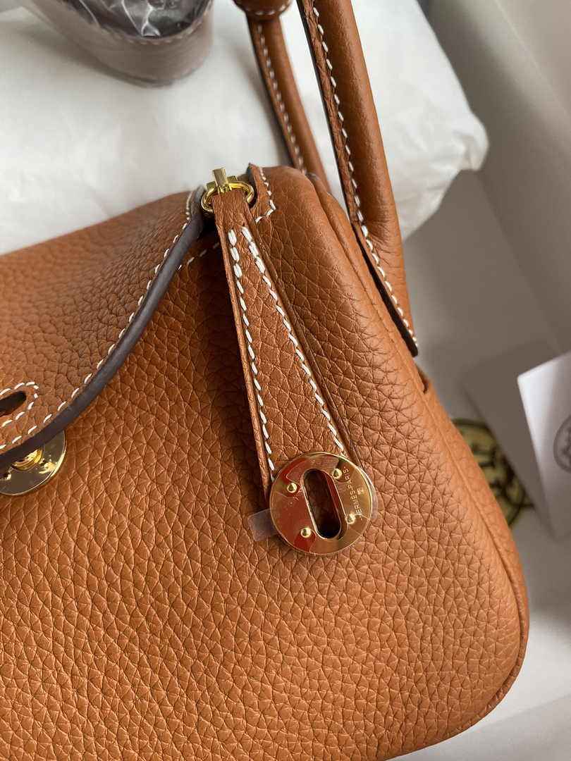Hermes Lindy Mini Bag Tan Togo Leather Gold Hardware H8645 - Default Title - View 4