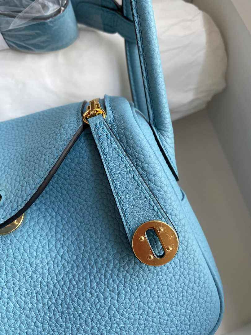 Hermes Lindy Mini Bag Blue Togo Leather Gold Hardware H8646 - Default Title - View 4