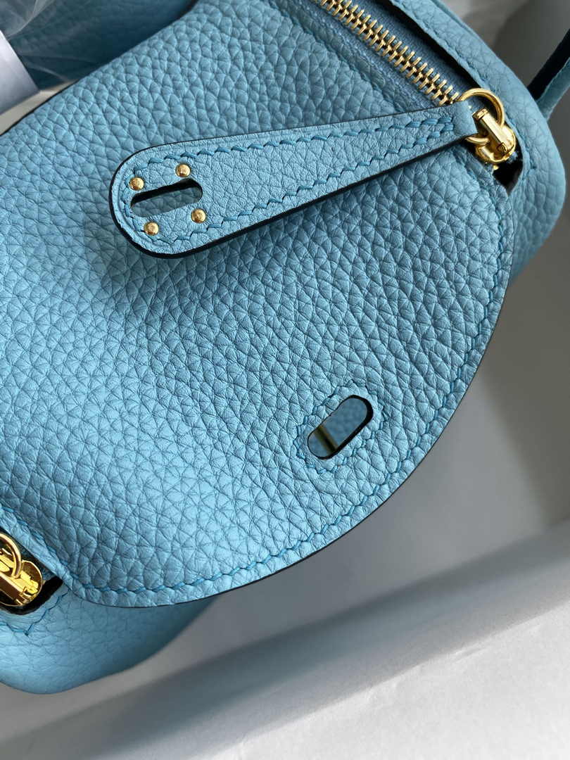 Hermes Lindy Mini Bag Blue Togo Leather Gold Hardware H8646 - Default Title - View 7