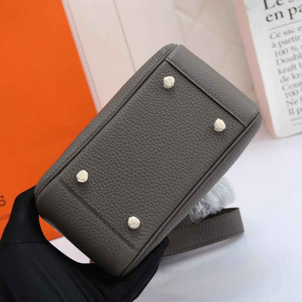 Hermes Lindy Mini Bag Dark Gray Togo Leather Silver Hardware H8600 - Default Title - View 4