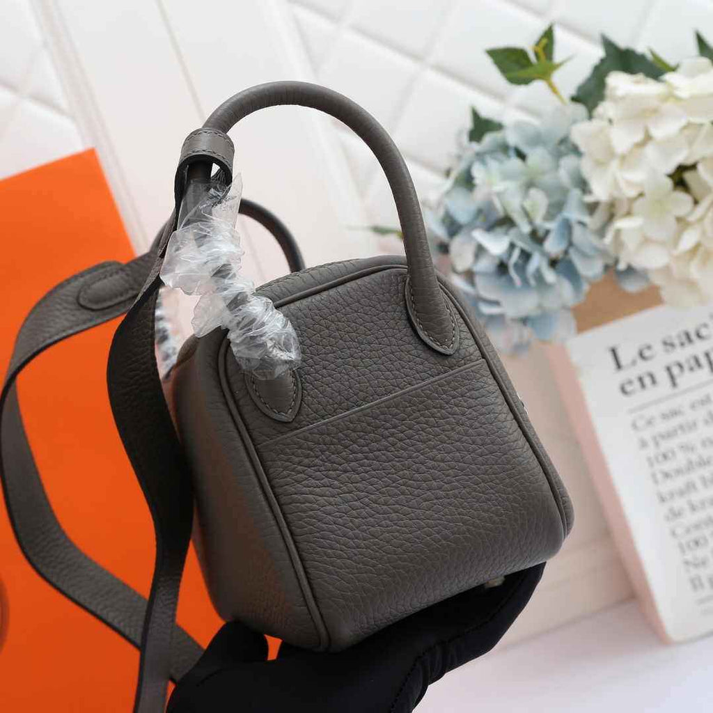 Hermes Lindy Mini Bag Dark Gray Togo Leather Silver Hardware H8600 - Default Title - View 3