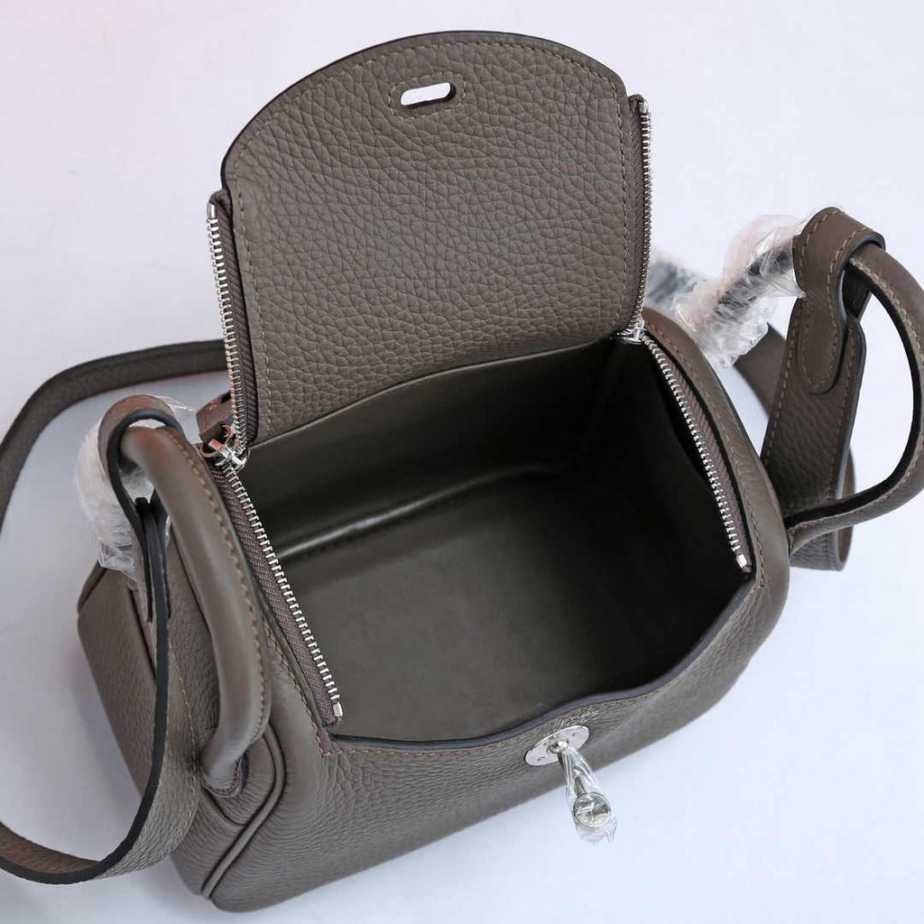 Hermes Lindy Mini Bag Dark Gray Togo Leather Silver Hardware H8600 - Default Title - View 5