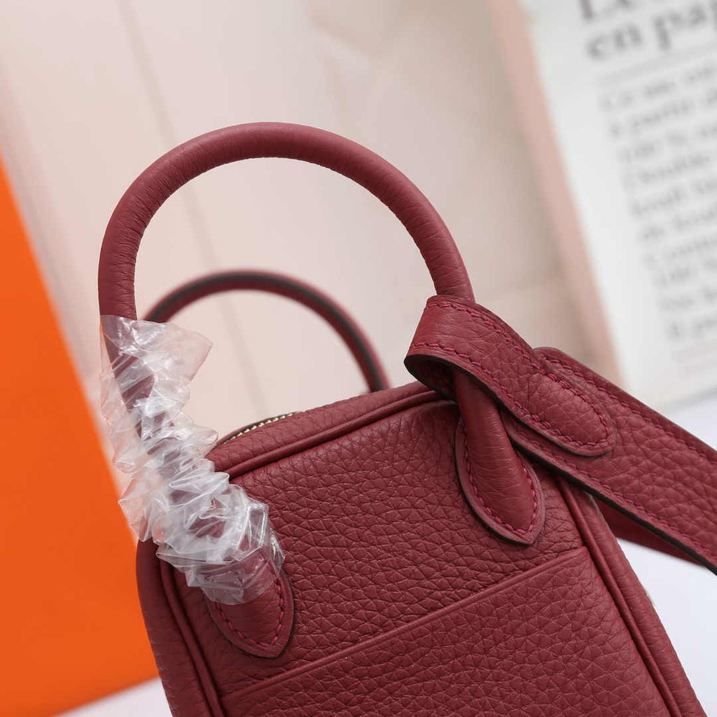 Hermes Lindy Mini Bag Wine Red Togo Leather Gold Hardware H8604 - Default Title - View 7