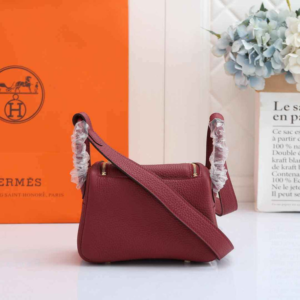 Hermes Lindy Mini Bag Wine Red Togo Leather Gold Hardware H8604 - Default Title - View 2