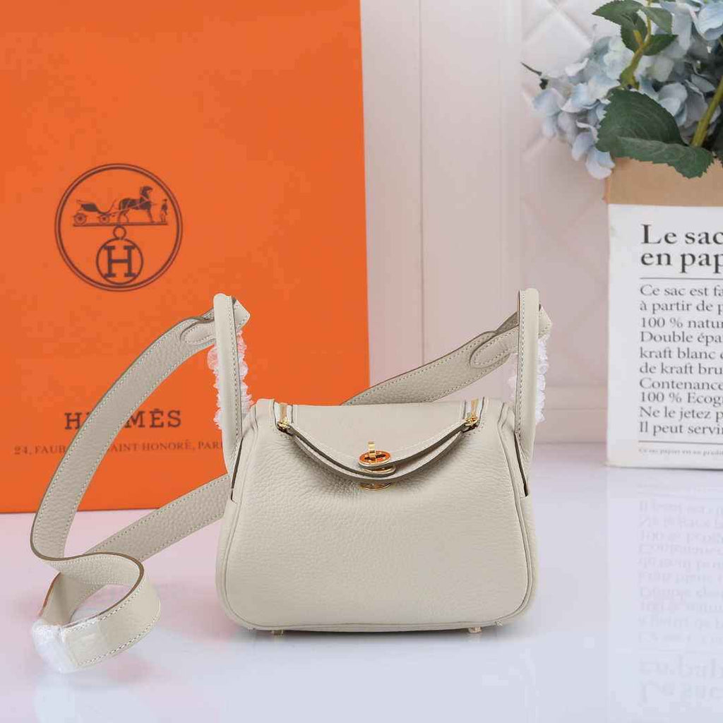 Hermes Lindy Mini Bag Beige Togo Leather Gold Hardware H8605 - Default Title - View 1