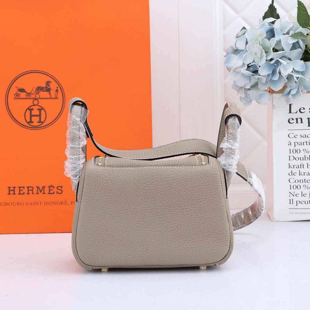 Hermes Lindy Mini Bag Light Gray Togo Leather Gold Hardware H8606 - Default Title - View 2