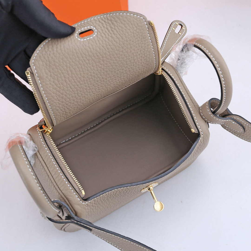Hermes Lindy Mini Bag Light Gray Togo Leather Gold Hardware H8606 - Default Title - View 5