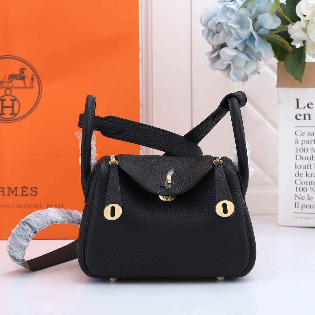 Hermes Lindy Mini Bag Black Togo Leather Gold Hardware H8608 - Default Title - View 1