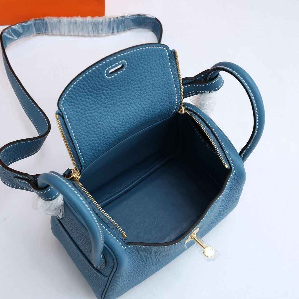 Hermes Lindy Mini Bag Blue Togo Leather Gold Hardware H8609 - Default Title - View 2