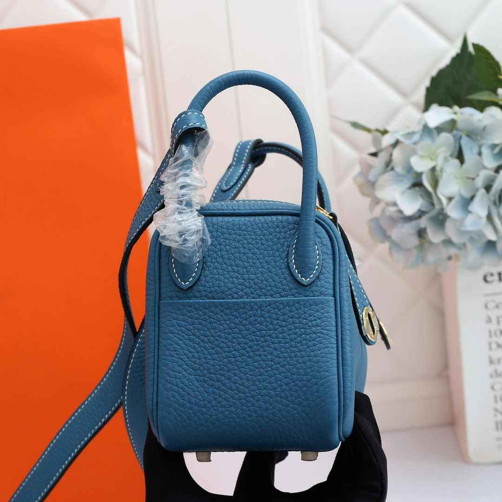 Hermes Lindy Mini Bag Blue Togo Leather Gold Hardware H8609 - Default Title - View 3