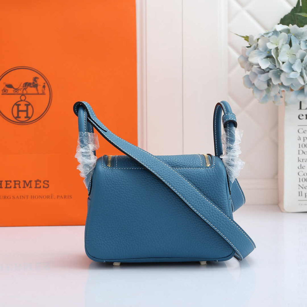 Hermes Lindy Mini Bag Blue Togo Leather Gold Hardware H8609 - Default Title - View 4