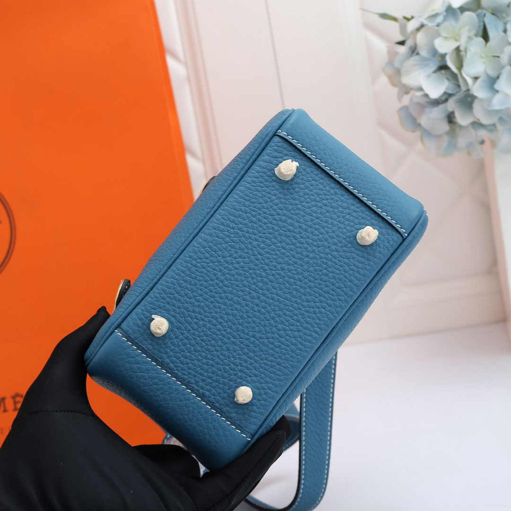 Hermes Lindy Mini Bag Blue Togo Leather Gold Hardware H8609 - Default Title - View 5