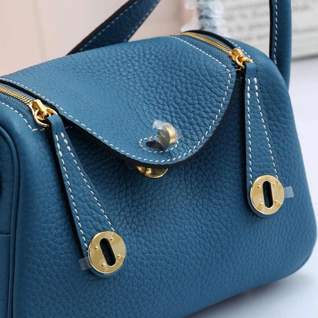 Hermes Lindy Mini Bag Blue Togo Leather Gold Hardware H8609 - Default Title - View 8