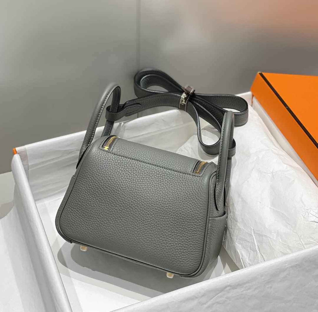 Hermes Lindy Mini Bag Gray Togo Leather Gold Hardware H8647 - Default Title - View 3