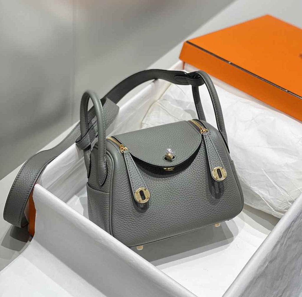 Hermes Lindy Mini Bag Gray Togo Leather Gold Hardware H8647 - Default Title - View 2