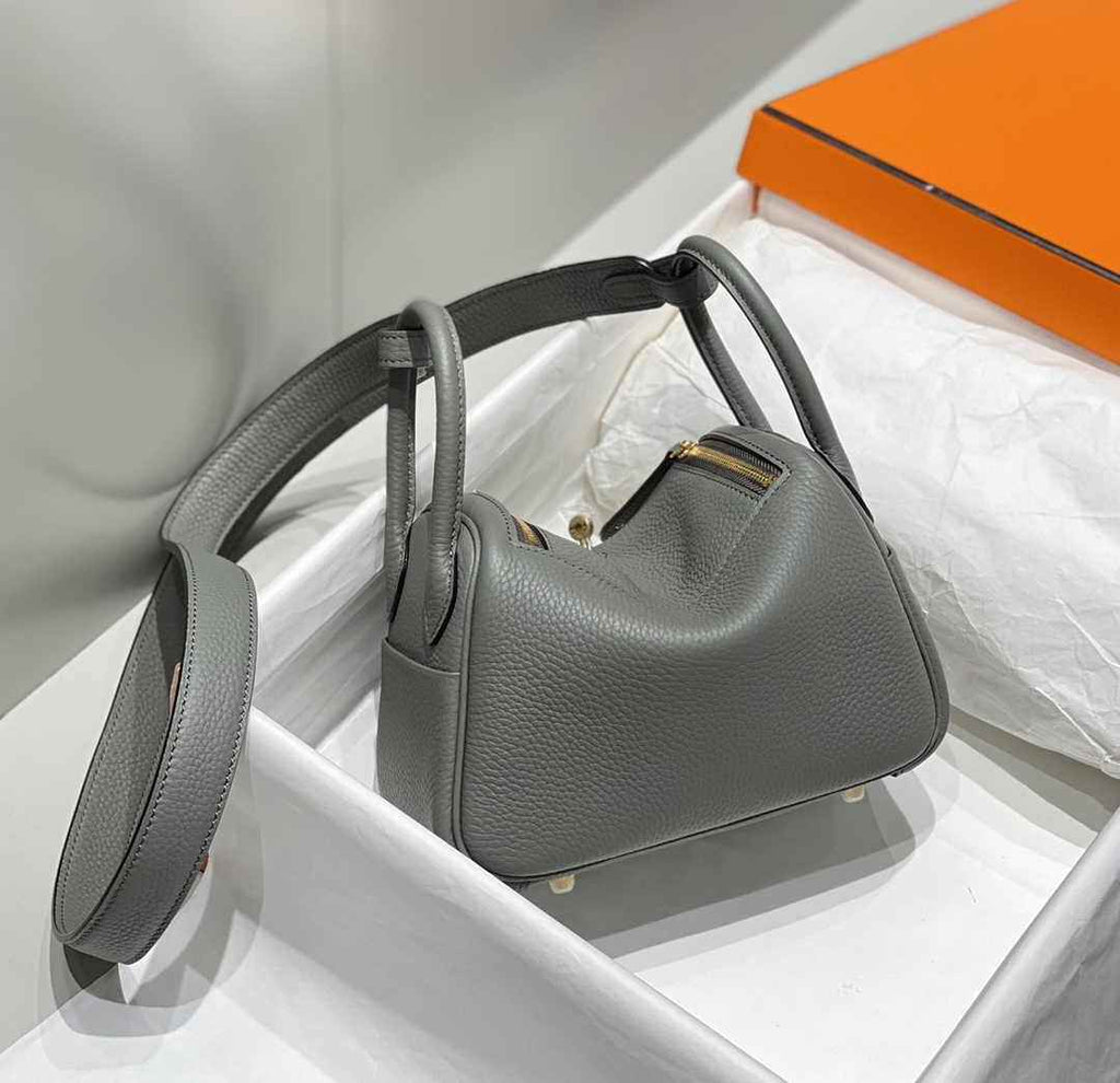 Hermes Lindy Mini Bag Gray Togo Leather Gold Hardware H8647 - Default Title - View 4
