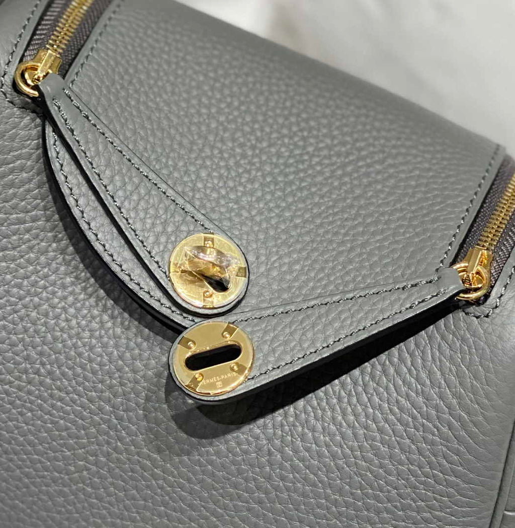 Hermes Lindy Mini Bag Gray Togo Leather Gold Hardware H8647 - Default Title - View 7