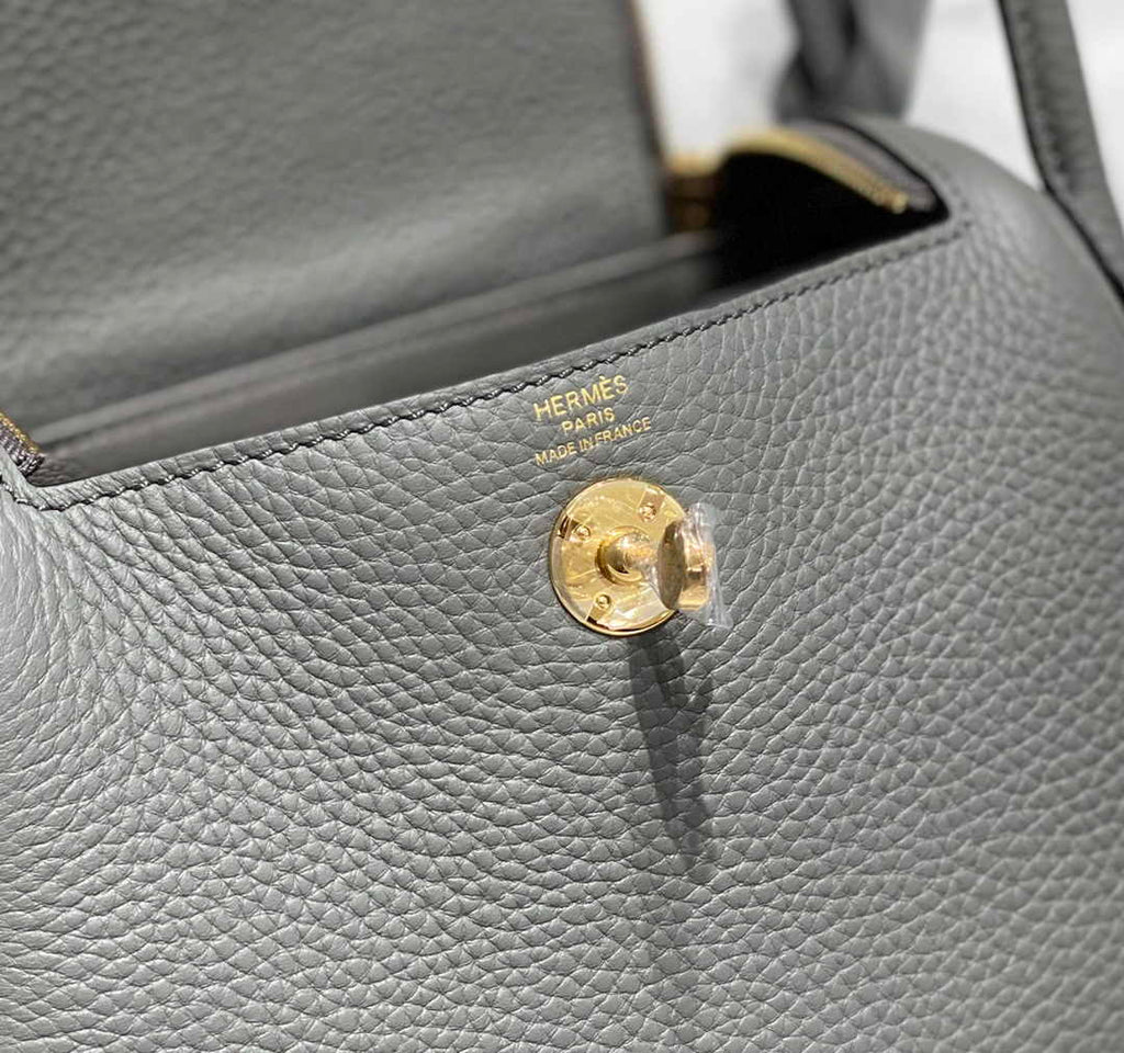 Hermes Lindy Mini Bag Gray Togo Leather Gold Hardware H8647 - Default Title - View 8