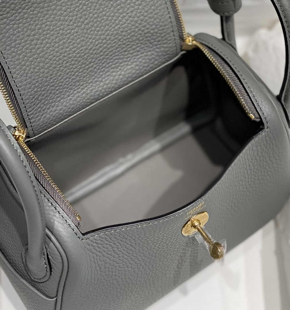 Hermes Lindy Mini Bag Gray Togo Leather Gold Hardware H8647 - Default Title - View 6