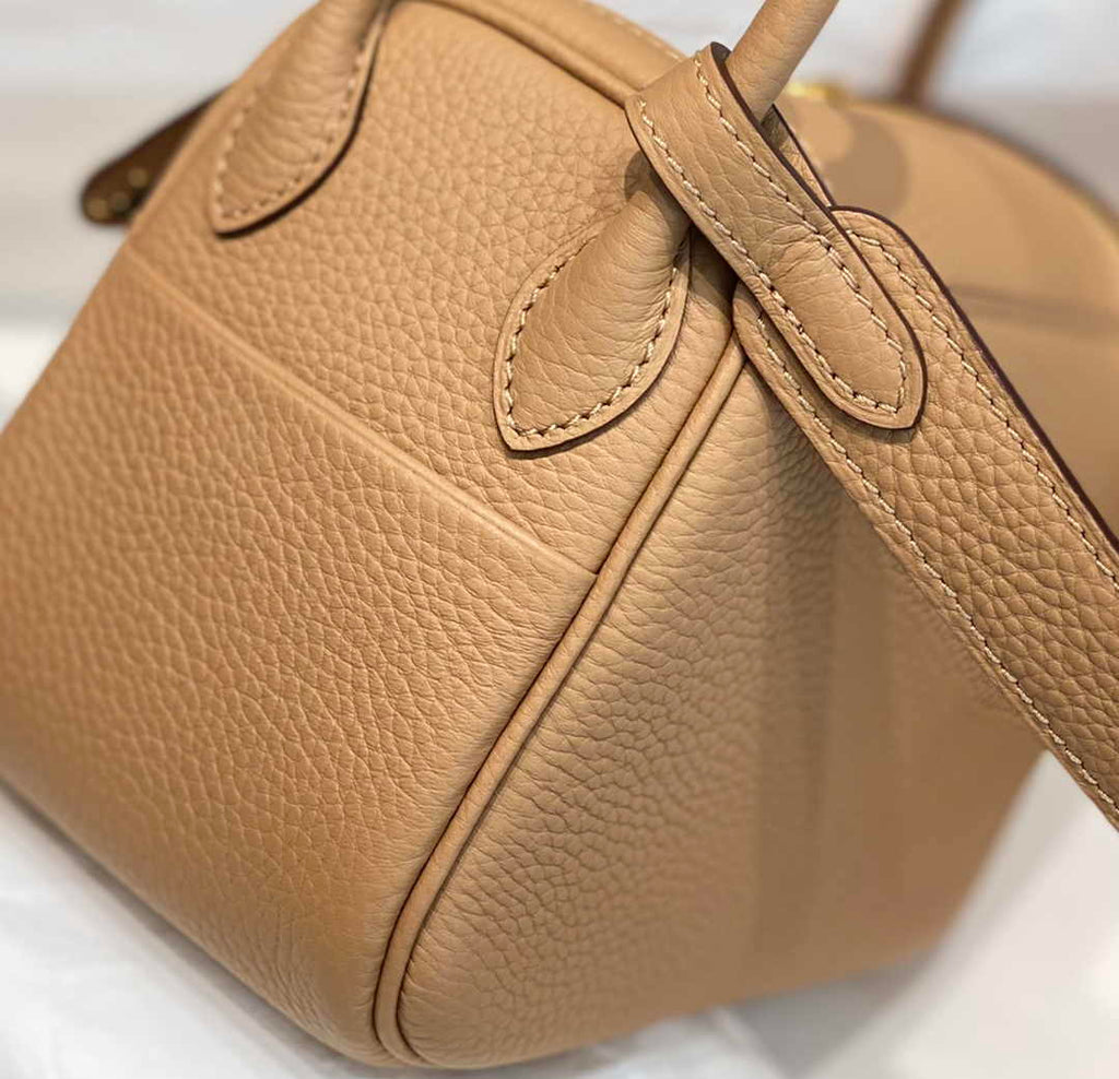 Hermes Lindy Mini Bag Light Brown Togo Leather Gold Hardware H8652 - Default Title - View 7