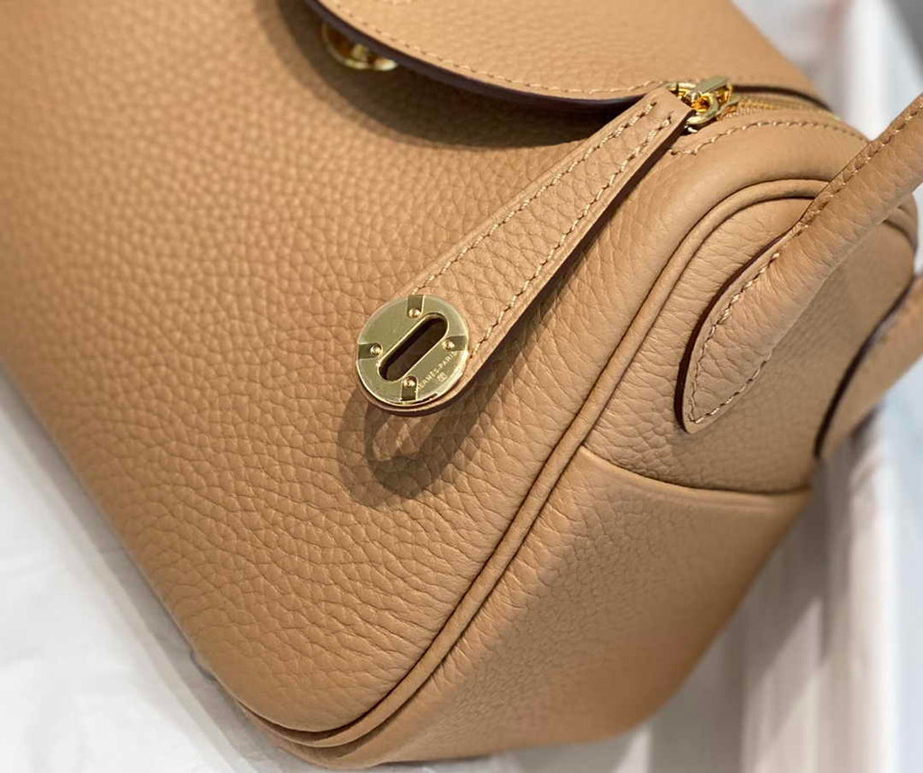 Hermes Lindy Mini Bag Light Brown Togo Leather Gold Hardware H8652 - Default Title - View 8