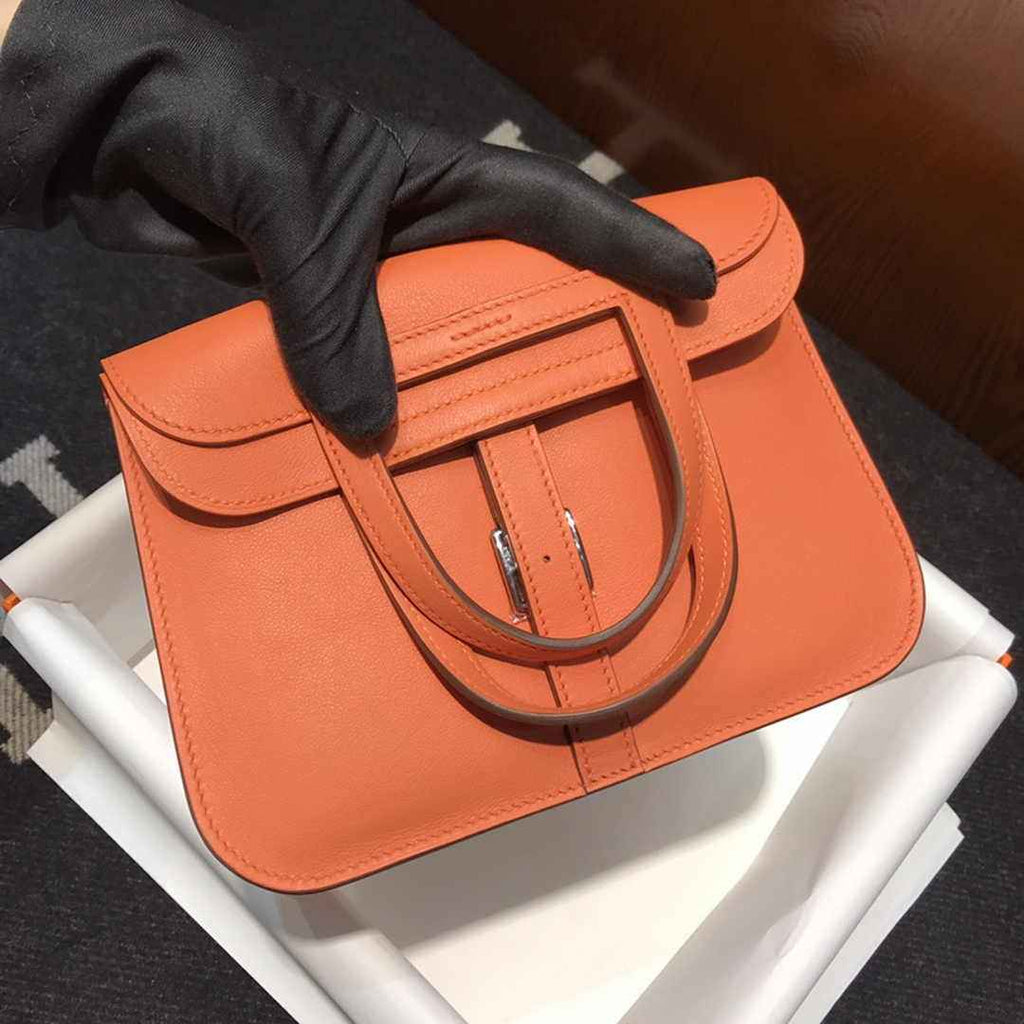 Hermes Mini Halzan 22 Bag Orange Swift Leather H082134 - Default Title - View 3