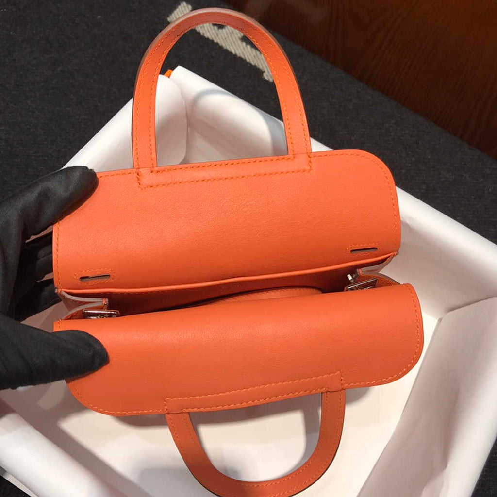 Hermes Mini Halzan 22 Bag Orange Swift Leather H082134 - Default Title - View 6