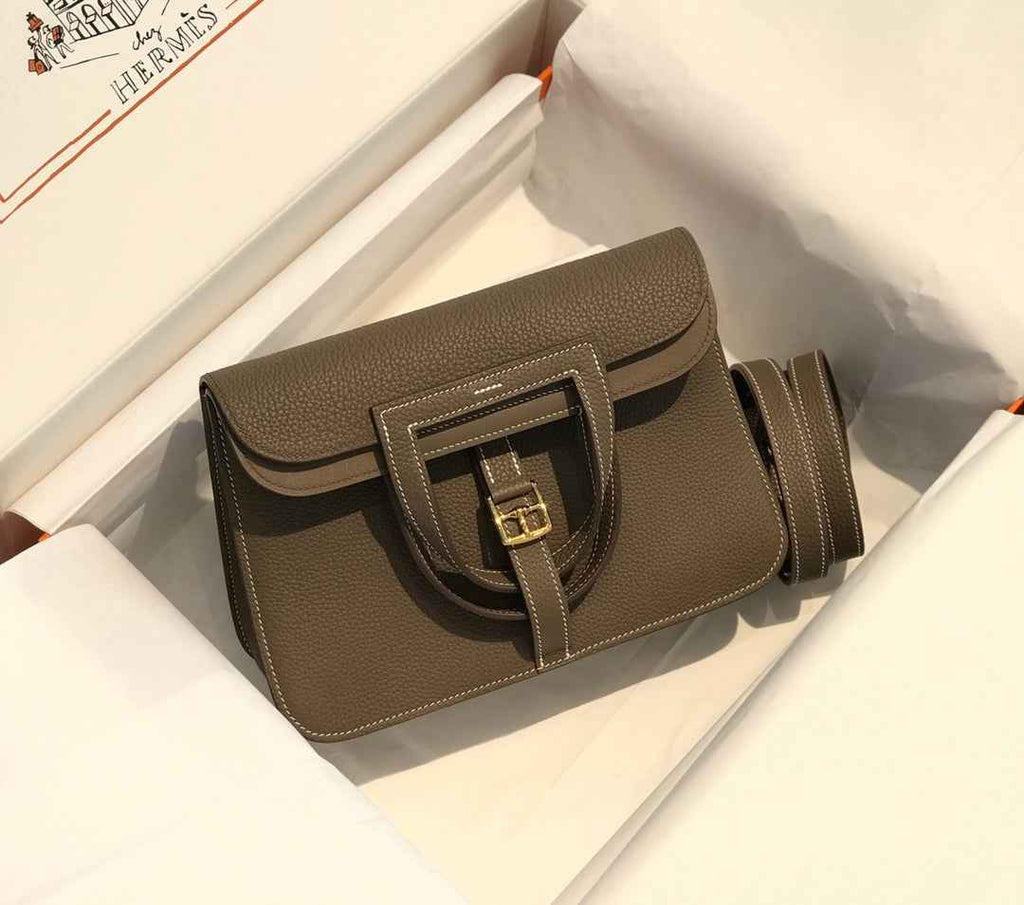 Hermes Mini Halzan 22 Bag Togo Gray Leather H082145 - Default Title - View 2