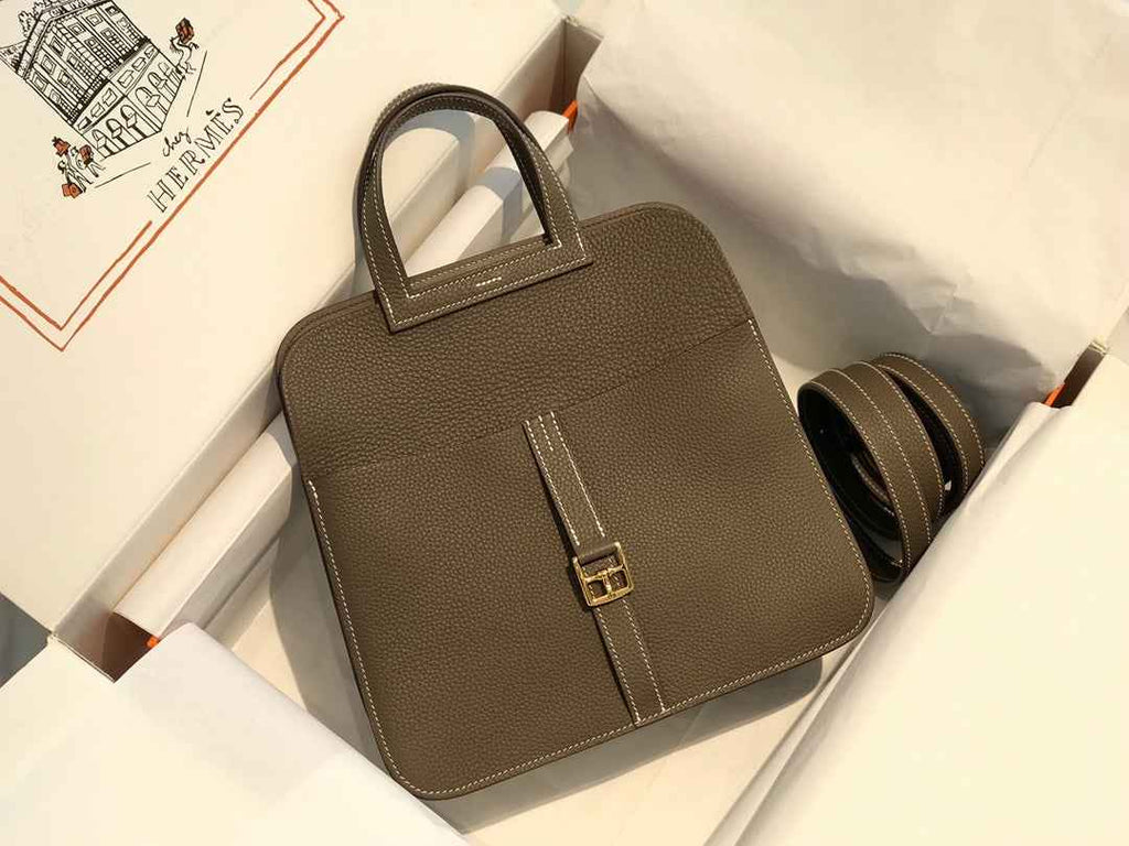 Hermes Mini Halzan 22 Bag Togo Gray Leather H082145 - Default Title - View 1