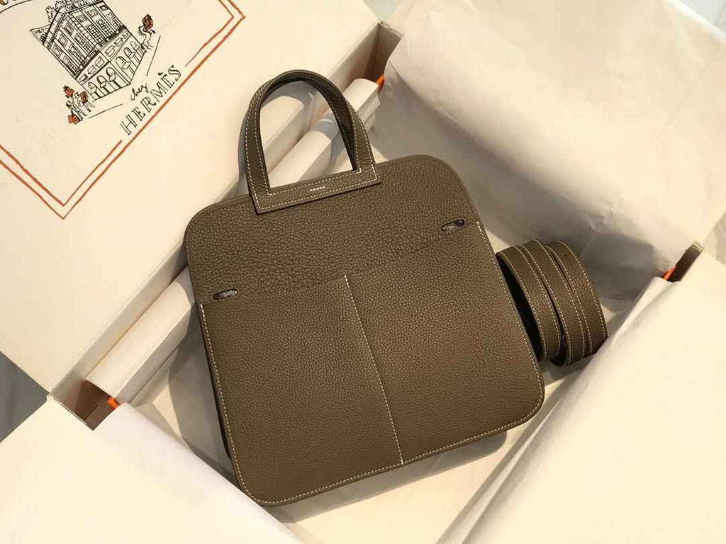 Hermes Mini Halzan 22 Bag Togo Gray Leather H082145 - Default Title - View 3