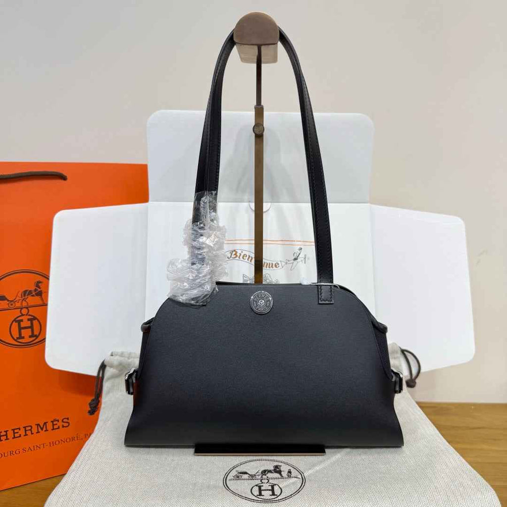 Hermes Tablier sellier Bag Black Swift calfskin and H canvas Silver hardware - Default Title - View 4