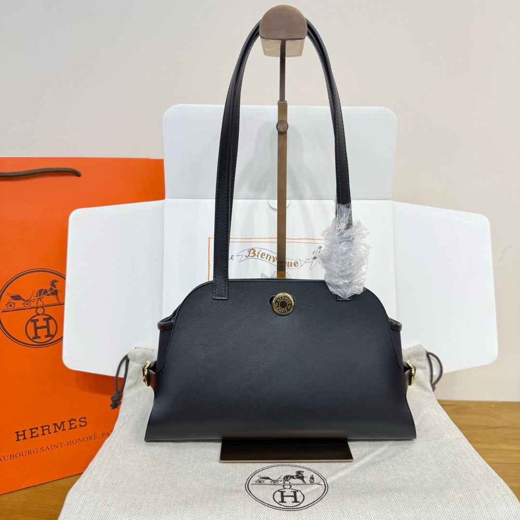 Hermes Tablier sellier Bag Black Swift calfskin and H canvas Gold hardware - Default Title - View 2