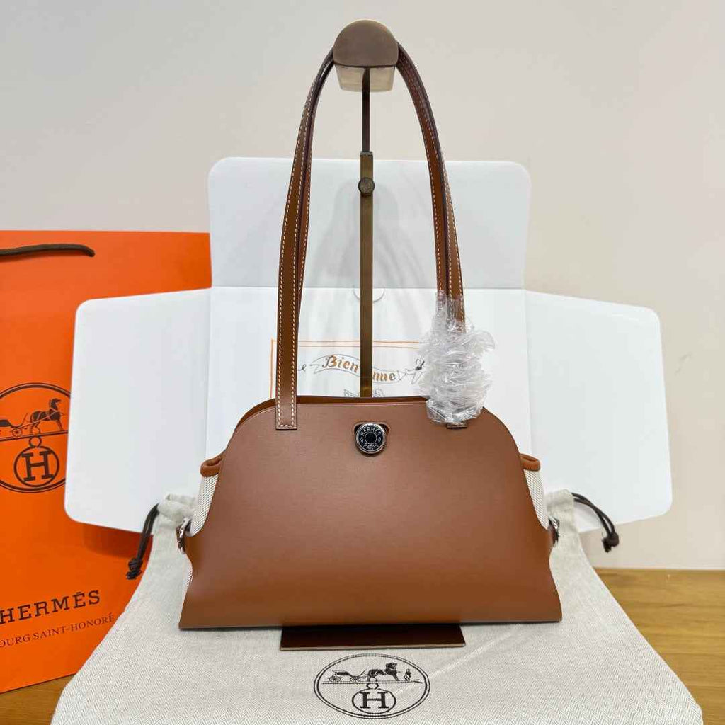 Hermes Tablier sellier Bag Brown Swift calfskin and H canvas Silver hardware - Default Title - View 2